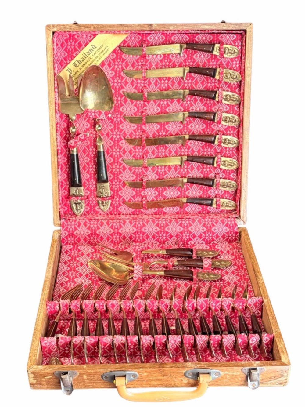Vintage V. Thailand Jewelry & Bronze Factory Siam Bronze Flatware Set w/ Case